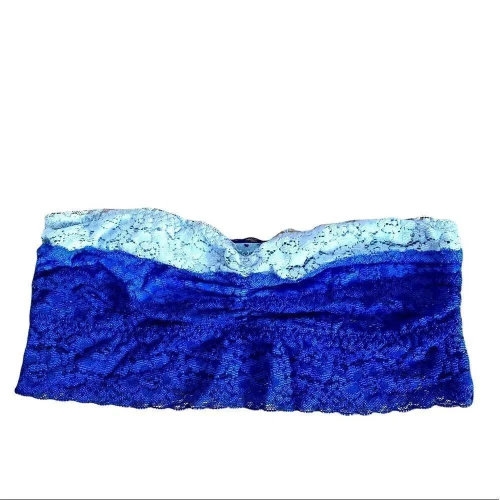PINK Victoria Secret Lace Lined Multi Blue Bandeau Bra Size Small